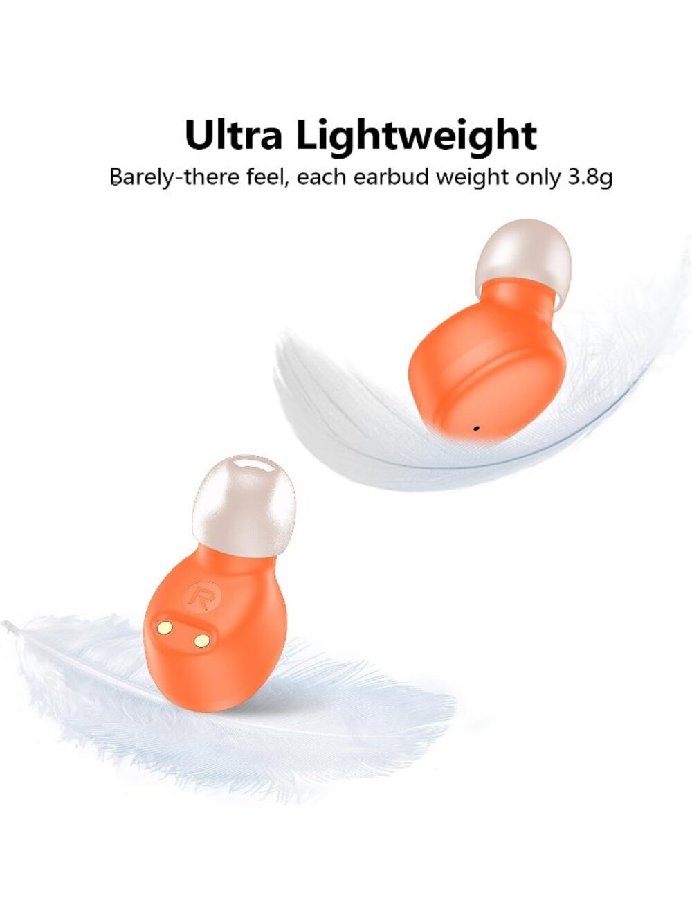 Wireless Orange Earbuds Bluetooth 5.3 Deep Bass Sound Built in Mics Clear Calls - Picture 4 of 7